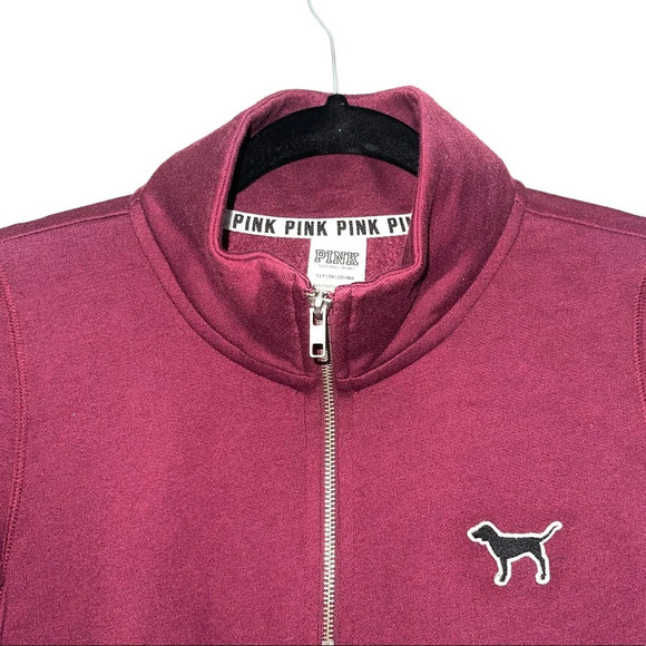 PINK Victoria’s Secret Campus Maroon Icon Quarter Zip Sweatshirt Small Women’s - Picture 2 of 13